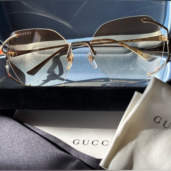 Gucci 💅✨ Brown Gradient Gold GG Lens 59 15 130mm Sunglasses GG0651S 005 NEW - Picture 3 of 14
